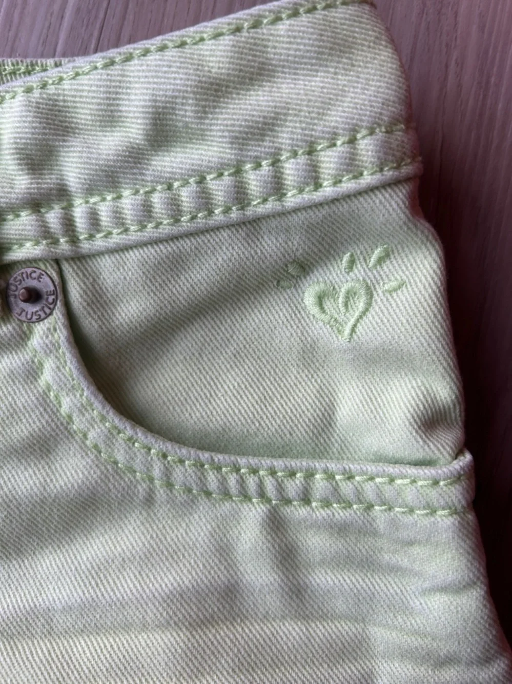 Justice Girls' Denim Cotton Cut Off Shorts XS 5/6 Green Frayed Hem Casual Summer